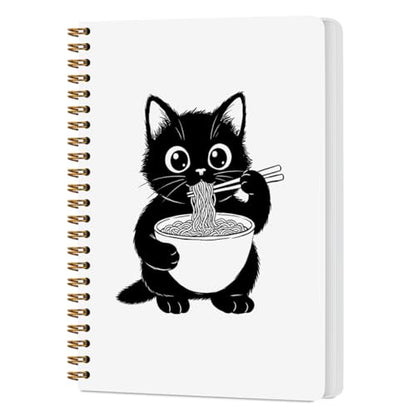 NISTOMISU Ramen Cat Spiral Notebook 5.8x8.3 Inch, Cat Notebooks, Cats Lover Mom Lady Gifts Journals for Writing, Cats Office Supplies, Japanese Noddle Cute Black Kitten Notebooks for Note Taking - color: Cat Eating Ramen