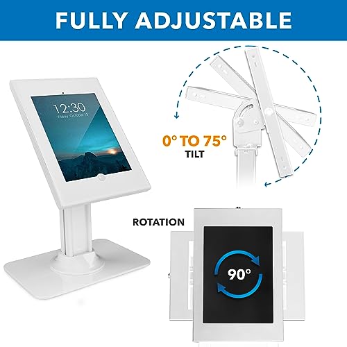 Mount-It! iPad Kiosk Stand, Anti-Theft Steel Countertop Enclosure, White | Locking POS Tablet Stand for Retail, Freestanding or Bolt-Down, 90 Deg Rotation, 75 Deg Tilt, iPad Pro, Air, Gen 7-11 - color: White