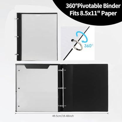 360° Pivotable 3 Ring Binder, Upgraded Foldable Binders 1 inch 2 Pack, Thin Small Three Ring Binder Fits 8.5" x 11", for Home, School and Office Binders Supplies - White - color: White, style: 2 PCS Customizable Cover