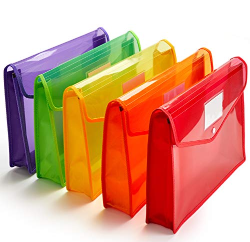 Plastic File Folder Poly Envelope Expanding File Wallet Document Folder with Snap Button Closure, Legal Size, 5 Pack Large Waterproof Accordion File Pouch (Assorted Colors) - color: Assorted Color