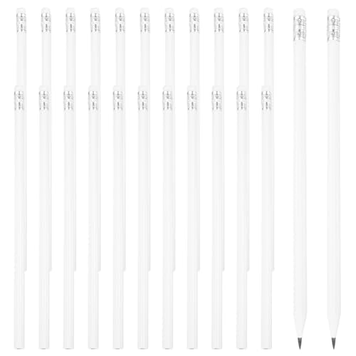 PATIKIL Round Pencils, 24 Pcs Triangle HB Graphite Pencil Wooden Pencils with Eraser for Classroom Office Writing Drawing Supplies, White - color: White, size: 1 Count (Pack of 24)