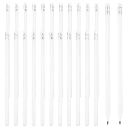PATIKIL Round Pencils, 24 Pcs Triangle HB Graphite Pencil Wooden Pencils with Eraser for Classroom Office Writing Drawing Supplies, White - color: White, size: 1 Count (Pack of 24)