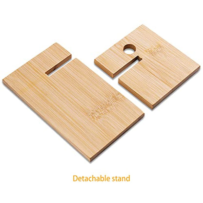 Healfyya Bamboo Tablet Holder - Adjustable Folding iPad Stand with Charge Port for Desk or Cooking - color: Phone Stand