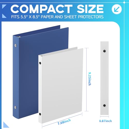 Henoyso 6 Pcs Plastic 1/2 Inch Mini 3 Ring Binders Fits 5.5" x 8.5" Paper, Holds(Capacity 100 Sheets), Flexible Three Round Rings Small White A5 Binders Bulk for School, Office Use, Photo Album - color: White, size: 0.5 Inch