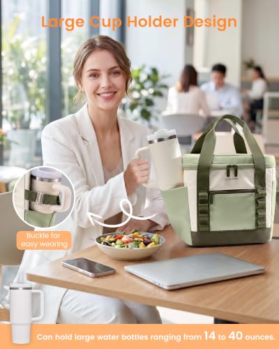 LOVEVOOK Insulated Lunch Bag for Women men, Large Leakproof Adult Lunch Box | 180° Wide Opening, Fits 40oz Cup, Heat-Sealed Leakproof, 4-Layer Thermal Insulation, Multi-Functional DIY Webbing - color: Green, size: Large-11L