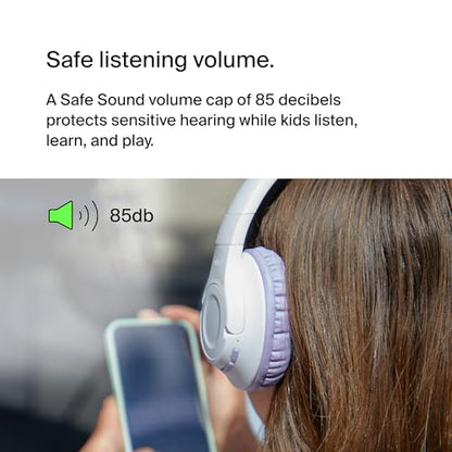 Belkin SoundForm Inspire Wireless Over-Ear Headset for Kids, Online Learning & Travel w/Built-in Microphone, 85dB Safe Volume Limit, 35H Battery - Compatible w/iPhone, iPad, Galaxy & More - Lavender - color: Lavender, style: Wireless