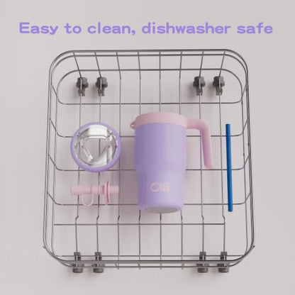 OISIZ 14oz Kids Tumbler with Straw Lid & Handle,Kids Cup with Animal Accessory for School,Kids Water Bottles with Dust-proof Cover,Leakproof Water Bottles,316 Stainless Steel,Keep Cold 24 Hours-purple - color: pearl purple