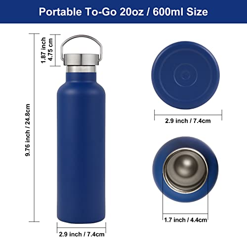 Neihepal 20 oz Insulated Water Bottles Bulk 4 Pack,Stainless Steel Double Wall Sport Bottle with Lid of Handle,Metal Reusable Thermoses Flask with Cup Cap for School,Hikers,Gift (Navy,Set of 4) - color: Navy
