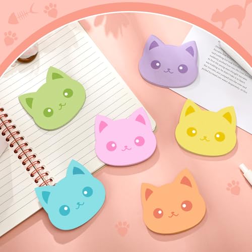 Yinder 24 Pads Cute Sticky Notes Fun Kawaii Cat Sticky Notes Pads Bulk Cartoon Memo Self Adhesive Gift for Valentines Veterinary Office School Tab Party Supplies - style: Novelty Cat