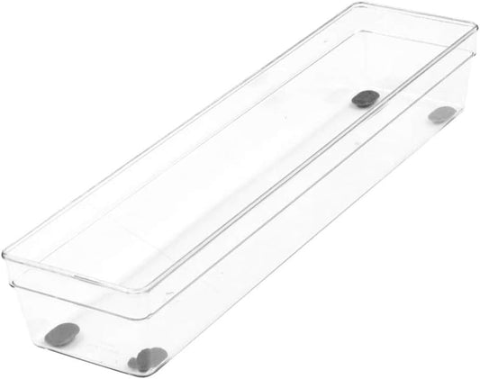 Glad Plastic Drawer Storage Tray – Heavy Duty Organizer Bin for Home, Kitchen, Bath, Bedroom, Office | Non-Slip Feet, Clear, 13x3 (Pack of 6) - size: 13x3 (Pack of 6)