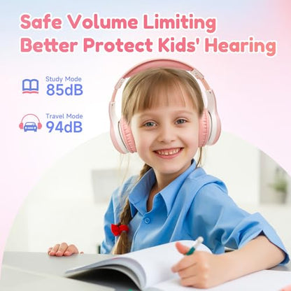 EarFun K2 Kids Bluetooth Headphones, Kids Headphones with Volume Limited, 40H Playtime, Built-in Mic, Stereo Sound, Foldable Over-Ear Headphone for School/Travel/iPad/Tablet, Pink - color: Pink