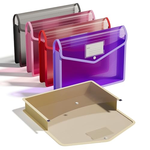 ThinkTex Plastic Expanding File Folder, Transparent Envelopes with Snap Closure, No Dividers, Large Capacity, Document Organizer for Receipts, Bills & Taxes, Fits Letter / A4 Size - 5 Pack - color: 5 Packs Neon Metro