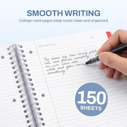 SUNEE Spiral Notebook, 3 Subject, College Ruled Paper, 8" x 10-1/2", 150 Sheets/300 Pages, 3 Pocket Colored Dividers, Water Resistant Cover, Grey Blue - color: Grey Blue