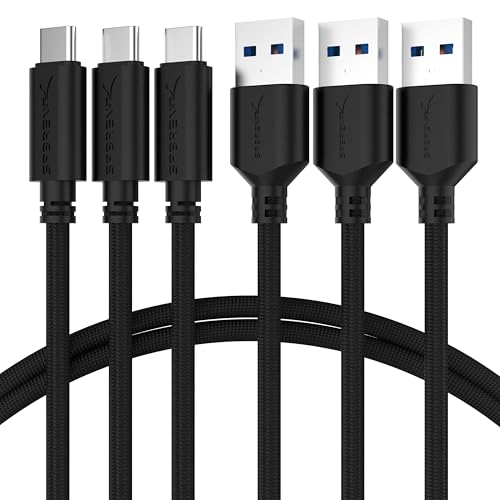 SABRENT [3-Pack 22AWG Premium 6ft USB-C to USB A 3.0 Sync and Charge Cables [Black] (CB-C3X6) - size: 6-FT, style: USB 3.0 [3-PACK]