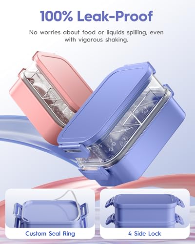 Adults Bento Box with Insulated Lunch Bag, 74oz Capacity 3 Stackable Leak-Proof Bento Box Built-In Utensil and Sauce, PFAS & BPA-Free, Microwave & Dishwasher Safe (Mist Purple) - color: Mist Purple