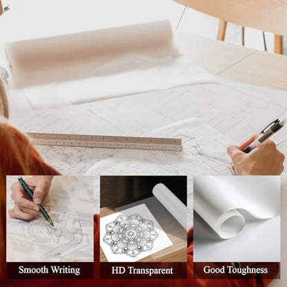 SuFly Tracing Paper Roll 18 Inch Wide x 30 Yards - Smooth Transparent 30lb/50gsm Trace Paper Roll for Drawing, Sketching, Sewing Patterns & Technical Drafts. - color: Clear, size: 18 in. x 30 yd.:1 Roll