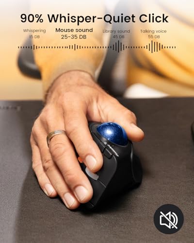 ProtoArc Vertical Wireless Trackball Mouse, EM05 NL Bluetooth Ergonomic Rollerball Mouse Rechargeable Computer Laptop Thumb Mice, 3 Device Connection, Compatible with iPad, Mac, Windows, PC-Blue - color: Blue