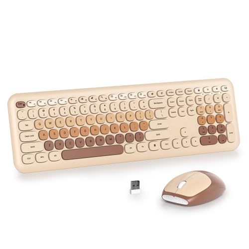 Wireless Typewriter Keyboard and Mouse Combo Retro 104 Key Full Size Office Set Coffee with Silent Round Keycaps, Ideal for Laptop and Desktop PCs, Cute Design Keyboard (Coffee) - color: Coffee mix