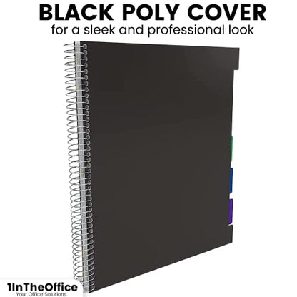 1InTheOffice 5 Subject Notebook with Dividers, Spiral Notebook with Tabs, Poly Cover College Ruled Notebook 8.5" x 11, Black, 150 Sheets