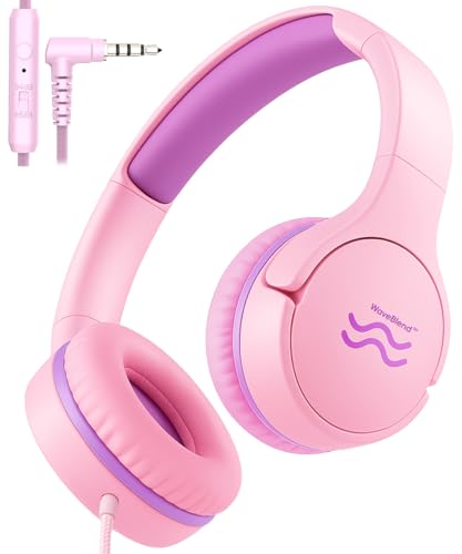 Wired Kids Headphones with Mic, Foldable, Volume Control Safe Listening(85/94dB), 3.5mm Jack on-Ear Headset for Chilren/Teens/School/Travel/Plane/Ipad/Tablet/Laptop, PinkPurple - color: PinkPurple