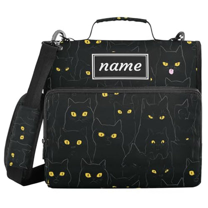 Kcldeci Personalized Zipper Binder 3 Ring，Black Cat Custom Zipper Binder Organizer 1.5inch for School and Office Expanding File Folder - color: E5