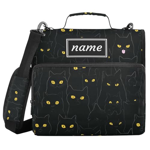 Kcldeci Personalized Zipper Binder 3 Ring，Black Cat Custom Zipper Binder Organizer 1.5inch for School and Office Expanding File Folder - color: E5