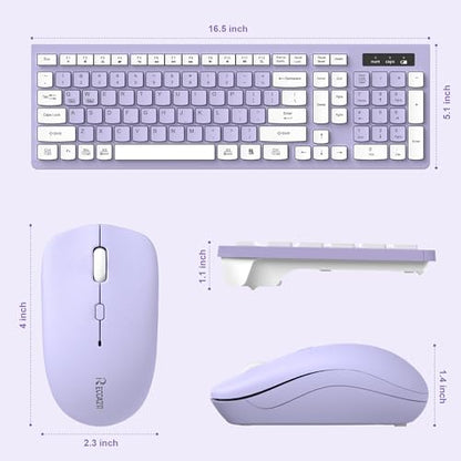 Wireless Keyboard and Mouse Combo, Full-Sized Wireless Keyboard and Adjustable DPI Mouse, 2.4GHz USB Receiver, Silent Keyboard and Mouse for PC, Windows, MAC, Desktop, Laptop(Purple) - color: Purple
