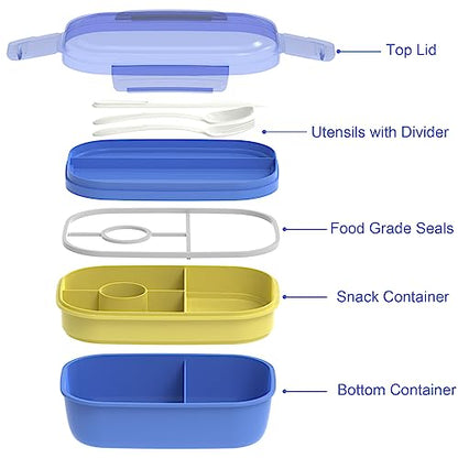 JBGOYON Leakproof Bento Box & Insulated Lunch Bag Set, 4-Piece, Blue | 6-hour thermal retention, includes nested knife fork spoon, 2 reusable snack pouches, designed for adults and kids - color: Blue set