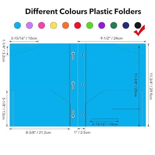Briartw Heavy Duty Plastic Pocket Folder with Prongs for Letter Size Paper,6 Pack Black File Folder with Clear Front Pocket,2 Pockets and 3 Prongs,As Well As 2 Card Slots,Pocket Folders - color: Black