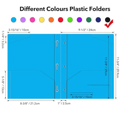 Briartw Heavy Duty Plastic Pocket Folder with Prongs for Letter Size Paper,6 Pack Black File Folder with Clear Front Pocket,2 Pockets and 3 Prongs,As Well As 2 Card Slots,Pocket Folders - color: Black