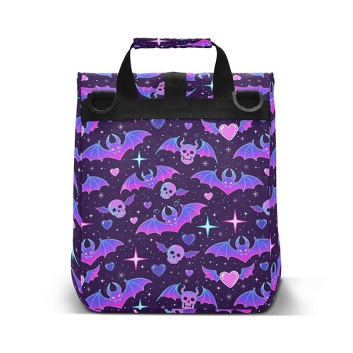 MNSRUU Insulated Lunch Bag Women Men Aldults, Purple Bat Gothic Portable Reusable Thermal Meal Lunch Tote Cooler Bag Organizer, Adjustable Shoulder Strap, Handle - color: Skulls 218
