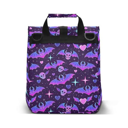 MNSRUU Insulated Lunch Bag Women Men Aldults, Purple Bat Gothic Portable Reusable Thermal Meal Lunch Tote Cooler Bag Organizer, Adjustable Shoulder Strap, Handle - color: Skulls 218