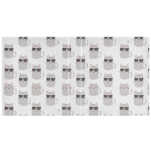 Fustylead Hand Draw Lovely Cat Wearing Sunglasses 3 Ring Binder, D-Rings 1.5" Hardcover Folder, Fits 200 Sheets of A4 Paper, Durable Clipboard & Clean View with Inside Pockets for School Home Office - size: 12.4x10.63x2.36 Inch-1 Pack