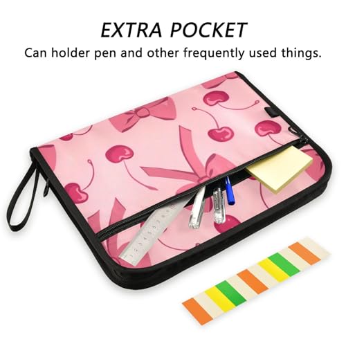 Expanding File Folder Bow Cherry Pink Accordion File Organizer 13 Pockets Document Organizer with Zipper Labels A4 Letter Office Storage