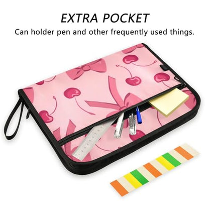 Expanding File Folder Bow Cherry Pink Accordion File Organizer 13 Pockets Document Organizer with Zipper Labels A4 Letter Office Storage