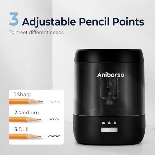 Electric Pencil Sharpener, USB & Battery Operated, Adjustable Nibs, Automatic Pencil Sharpener for Kids, Classroom, School, Home, Office, Black