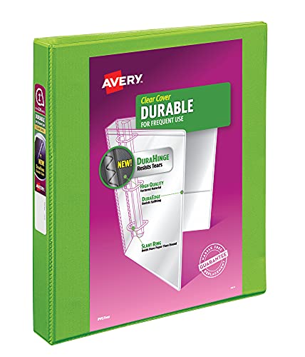 Avery Durable View 3 Ring Binder, 1" Slant Rings, 250-Sheet Capacity, 1.4 Inch Wide Spine, Great for Home, School Supplies, Office, or Organization Needs, 1 Green Binder (17832) - size: 1"