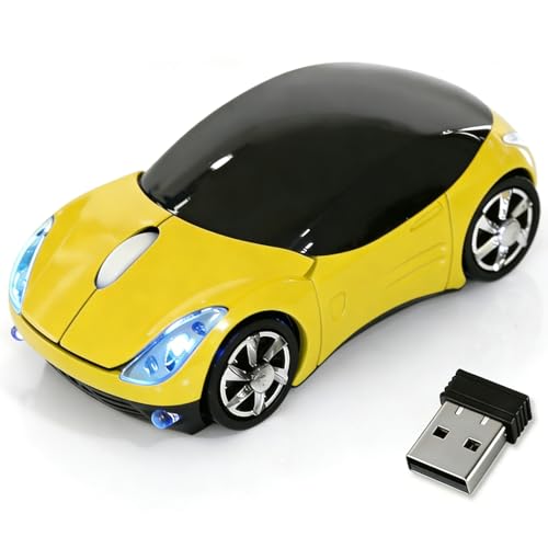Yellow Wireless Mouse，Mini Car Computer Mouse，1600DPI 2.4G with USB Receiver, Ergonomic Cute Computer Mice for Laptop, PC, Windows, Mac OS (Yellow) - color: Yellow