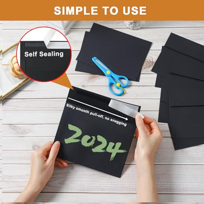 Silunkia Black Greeting Cards with Envelopes 4.25 x 5.5 Heavyweight Single Panel Cardstock and Printable A2 Envelopes Self Seal 20 Packs for DIY Wedding Invitations, Christmas, Birthday Party - color: Black, size: 4.25x5.5-20pcs