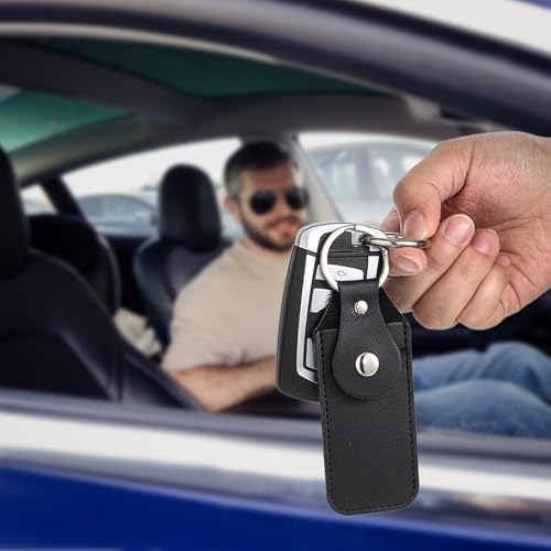 4 Pcs Flash Drive Case, Leather Anti Lost Thumb USB Flash Drive Holder USB Storage Cases Protective Cover Small Portable Storage Carrying Case with Keychain (Black)