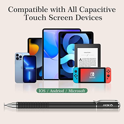MEKO Universal Stylus,[2 in 1 Precision Series] Disc Stylus Touch Screen Pens for All Capacitive Touch Screens Cell Phones, Tablets, Laptops Bundle with 6 Replacement Tips - (2 Pcs, Black/Rose Gold) | MEKO 1st Gen Stylus, Fiber & Disc Tips, High Precision
