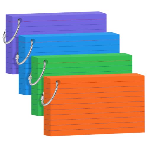 Colored Index Cards 3x5 Inch Flash Cards with Ring Heavyweight Note Cards | 180gsm Flashcards for College Supplies, 200 Count, Nursing School Essentials - color: Bright, size: 3x5