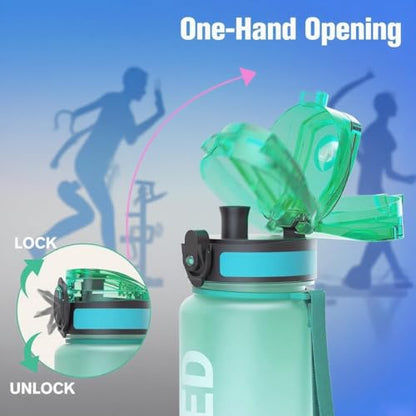 32oz Water Bottle with Time Marker, Leakproof & Motivational Gradient Design, BPA Free, Wide Mouth with Easy Clean Brush for Gym, Travel, Home & Office (Gradient Green-Pruple) - color: Green+Pruple