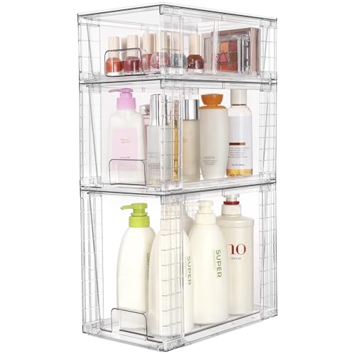 Vtopmart 6 Pack Clear Stackable Storage Drawers,Easy to Assemble Bathroom Organizers and Storage with handles,Plastic Drawers for Kitchen Pantry,Cabinet,Under Sink Organization - style: 2 Large+2 Medium+2 Small