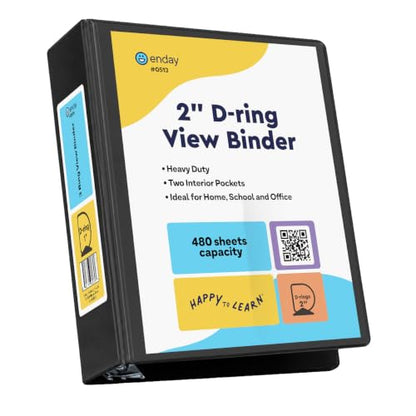 Enday 2 Inch 3 Ring Binder, Black Heavy Duty Three Ring Binder, 480 Sheets Capacity - 2 Inch Binder for Home School and Office. - color: Black, size: 2-Inch