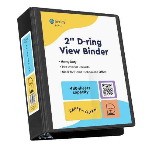Enday 2 Inch 3 Ring Binder, Black Heavy Duty Three Ring Binder, 480 Sheets Capacity - 2 Inch Binder for Home School and Office. - color: Black, size: 2-Inch