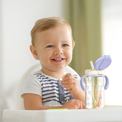 Evorie Tritan Spill Proof Toddler Straw Sippy Cup, 10 oz for Baby and Toddlers 1-3 Years Old, No Spill Straw Water Bottle with Removable Handles, Ideal for School, BPA-Free, Blue Rabbit - color: Blue Rabbit