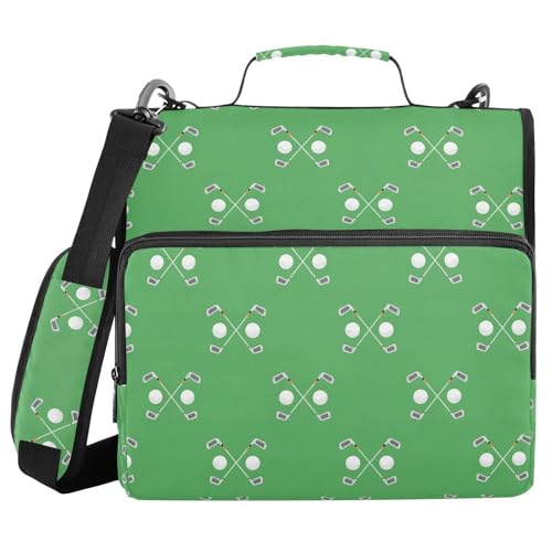 Zipper Binder Bag 3 Ring File Folder Portfolio Organizer Zippered Binder Bags with Strap Fits Laptop Women Men - color: Multi-green Golf Ball