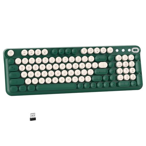 Links9+ Wireless Bluetooth Keyboard, 2.4GHz Receiver(Green) | Retro Round Typewriter Keyboard, Dual Mode Bluetooth Keyboard Compatible with Windows, macOS, iPad, Android, Laptops, Tablets - color: Green