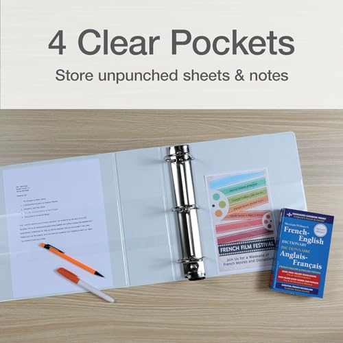 Oxford 3 Ring Binders, Durable Binders for School and Office, 4 Inch, ONE-Touch Easy Open D Rings, View Binder Covers, 4 Interior Pockets, PVC-Free, Holds 880 Sheets, White, 2 Pack (79921) - color: White